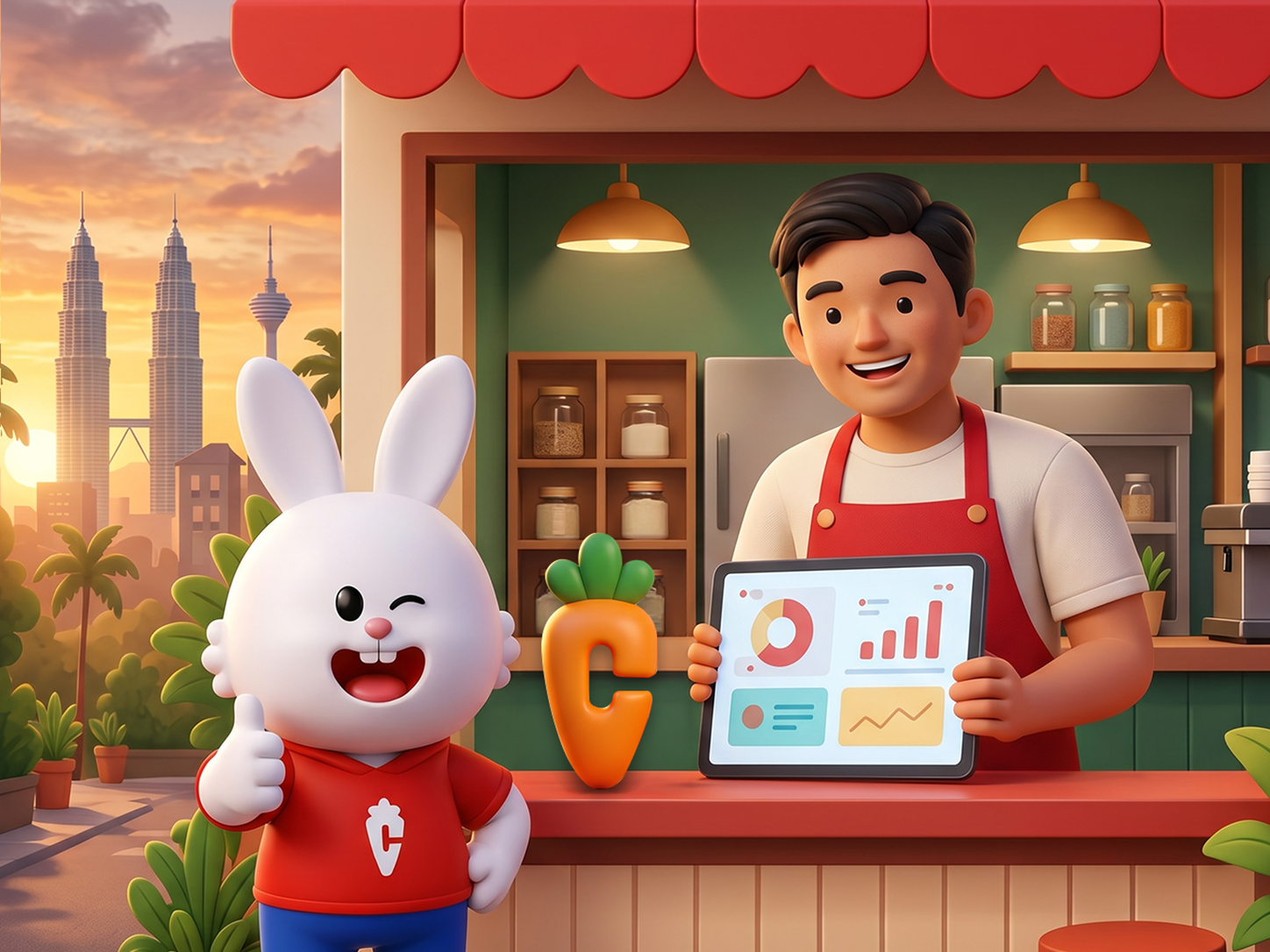 Presto mascot and a small business owner using Carrots Loyalty