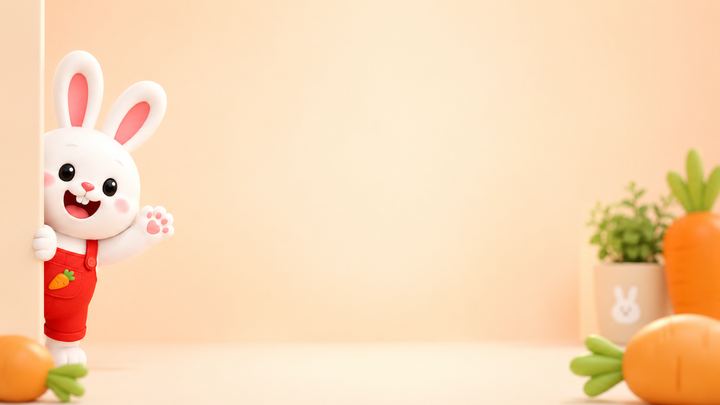 Presto Zoom background — bunny peeking from the left, peach scene